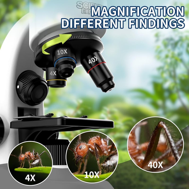 WSDMIC Microscope for Kids Scientific Experiment Kit 40X-1600X Magnification LED Light Educational STEM with Slides and Lab Tools Ages 6-12 (White) - Image 5